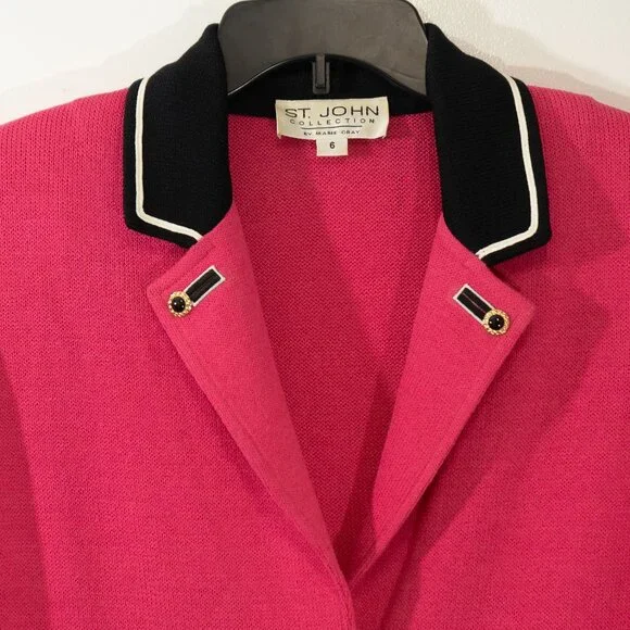 St John Collection Catalina Knit Blazer Pink Power Jacket 90s Style Barbiecore - Picture 7 of 10